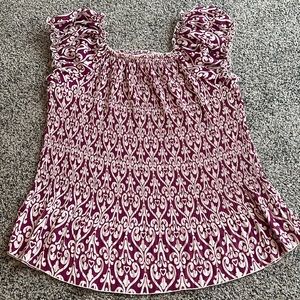 Rene Margo 3X magenta crinkle accordion top Pulse size Semi sheer scroll pattern